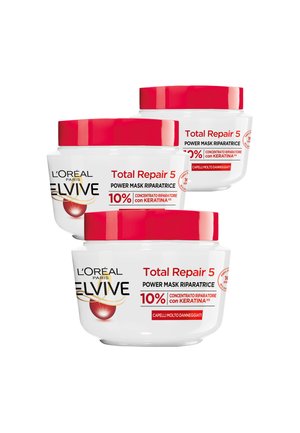 MASCHERA CAPELLI ELVIVE TOTAL REPAIR 5, RICOSTITUENTE PER CAPELLI SCIUPATI, 300 ML - 3 PACK - Maschera per capelli - trasparente