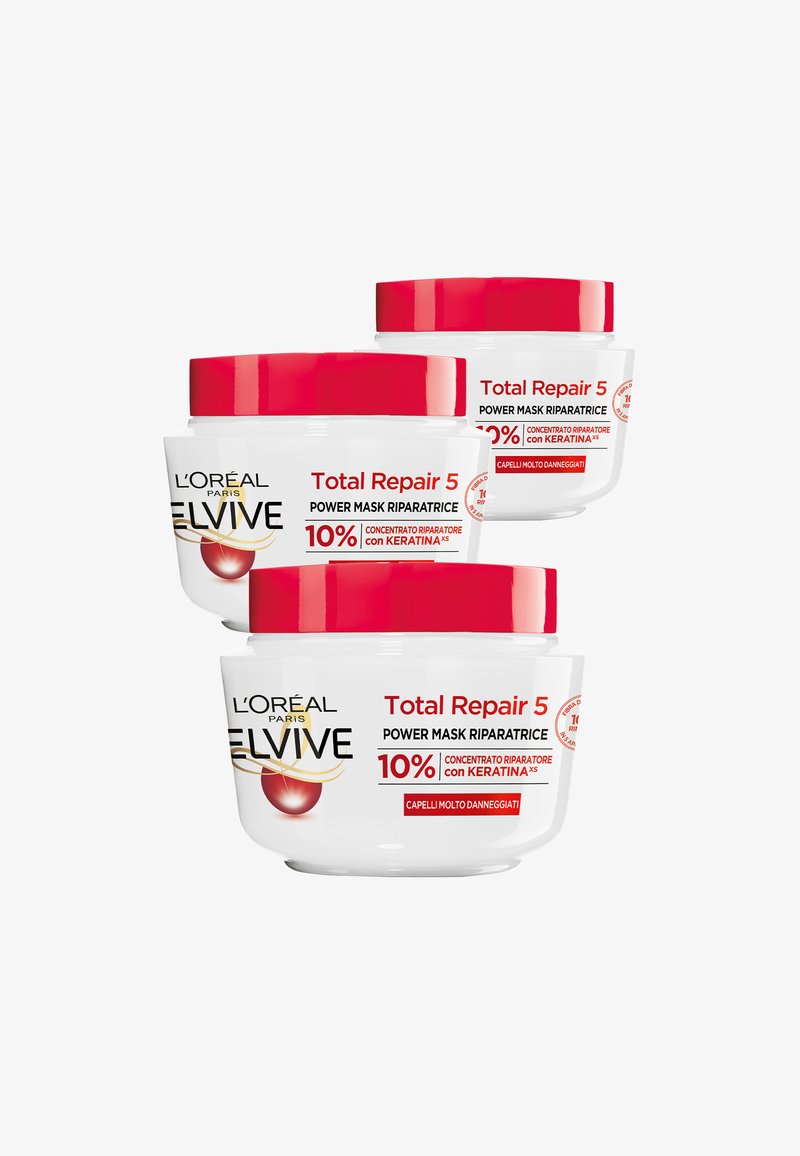 L'Oréal Paris - MASCHERA CAPELLI ELVIVE TOTAL REPAIR 5, RICOSTITUENTE PER CAPELLI SCIUPATI, 300 ML - 3 PACK - Maschera per capelli - trasparente, Ingrandire