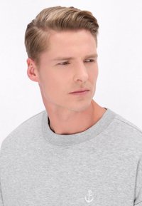 Grijze sweatshirt met een ronde hals, geribbelde manchetten en een geborduurd ankerlogo op de linkerkant van de borst. Soepele, middelzware stof.