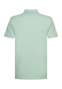 Ljus mintgrön polo med klassisk krage och korta ärmar, tillverkad av bomull med en slät yta och utan synliga mönster.