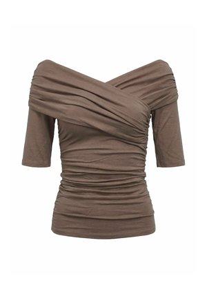 Object, OBERTEIL SCHULTERFREIES GERAFFTES - Camiseta estampada - morel