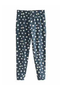 Blaue Schlafanzughose mit elastischem Bund, die über den Stoff hinweg weiße Punkte in unterschiedlichen Größen aufweist. Weiches, leichtes Material.