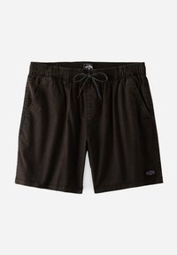 Bañador negro con cintura elástica, cordón ajustable, dos bolsillos laterales y un pequeño parche con logo en la parte frontal izquierda.
