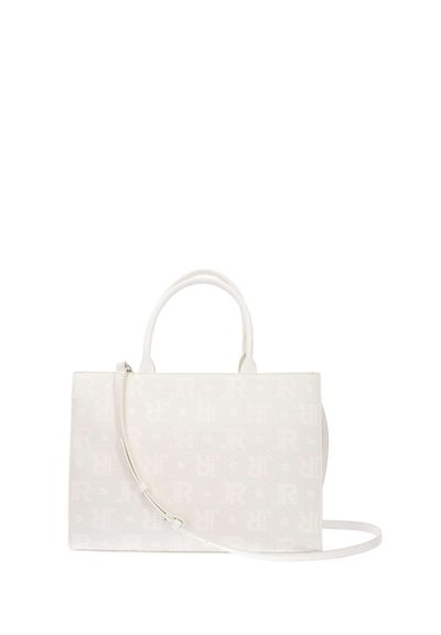 Borsa tote bianca realizzata in materiale testurizzato, dotata di due manici e di una tracolla removibile, impresso con un motivo ripetuto del logo.
