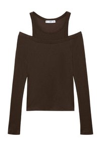 Haut à manches longues marron avec un design bandeau et une superposition de débardeur. Fabriqué en tissu doux avec une texture lisse.