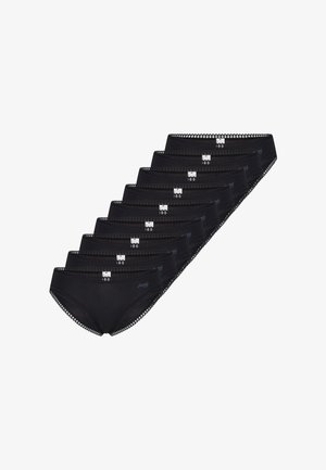 Culottes en coton noir avec bordure en dentelle, offrant un ajustement confortable et un design sans étiquette. Lot de plusieurs paires présentées empilées.