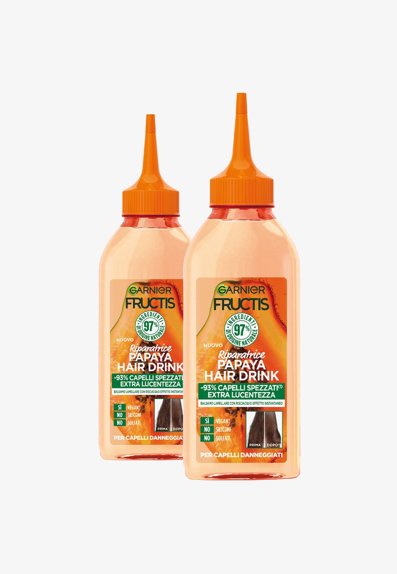 Garnier - FRUCTIS HAIR DRINK PAPAYA RIPARATRICE, BALSAMO LAMELLARE CON RISCIACQUO EFFETTO ISTANTANEO CON ESTRATTO DI PAPAYA, 200ML - 2 PACK - Balsamo, Ingrandire