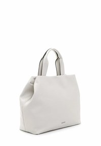 Valge nahast kott pehme, tekstuuriga pinnaga, kahe ümarate käepidemega ja minimalistliku disainiga. Küljel on diskreetne logo.