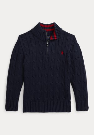 CABLE KNIT COTTON QUARTER-ZIP JUMPER - Pulover - navy