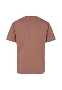 Brun kortärmad T-shirt i mjuk bomullstyg, med klassisk rundhals och enkel design med rak nederkant.