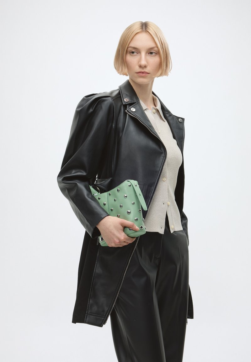 karl lagerfeld faux leather dress Cropped Faux Leather Jacket With Faux Shearling | Outerwear main image 1