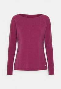 Top met lange mouwen in dieppaars, gemaakt van zachte, gestructureerde stof. Heeft een brede halslijn en subtiele zijnaaddetails met een klein logo-accent.