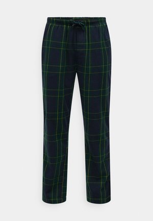 Pantaloni a scacchi navy con motivo a quadri verde e giallo. Realizzati in tessuto morbido, presentano una vita elastica con cordino e gamba dritta.