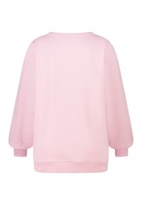 Roze sweatshirt met een losse pasvorm, ronde halslijn en lange mouwen. Zachte stof met ribgebreide manchetten en zoom voor extra textuur.