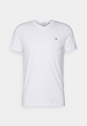 GANT SLIM SHIELD V NECK - T-shirts basic - white