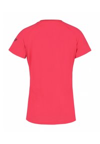 Rosa kortärmad t-shirt med en mjuk textur och rundad halsringning, med en svart logotypdetalj på vänster ärm.