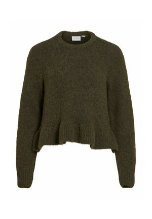 VILA, VIBOWS L/S FLOUNCE KNIT PULLOVER - Pullover - forest night