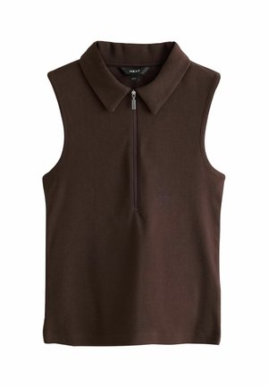 Next, REGULAR FIT - QUARTER ZIP RIBBED RACER VEST . - Poloshirts - chocolate brown