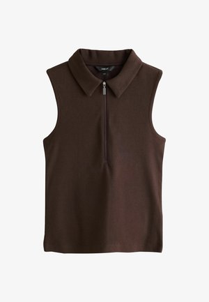 Next, REGULAR FIT - QUARTER ZIP RIBBED RACER VEST . - Polo - chocolate brown