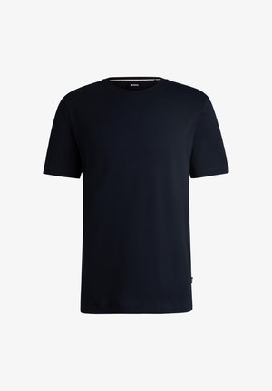 Tumesinise värvi puuvillane t-särk lühikeste varrukatega, ümmarguse kaelusega ja minimalistliku disainiga. Üksikasjana on särgil logomärgistus allääres.