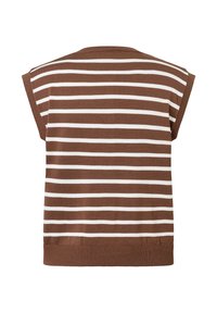 Braun-weiß gestreiftes Oberteil mit kurzen Ärmeln, geripptem Saum und weichem Material, entworfen für eine lässige Passform.