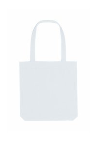 Borsa a spalla in tela bianca con due manici, forma rettangolare e senza motivi o disegni visibili, caratterizzata da linee pulite e semplici.