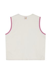 Katoenen tanktop met een gestructureerd witte body, roze bies langs de randen en een klein logo-label aan de achterkant van de halslijn.