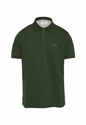 Grün polohemd aus baumwolle. Mit klassischem kragen, zwei-knopf blende und besticktem logo auf der brust. Kurzarm, gerader saum.