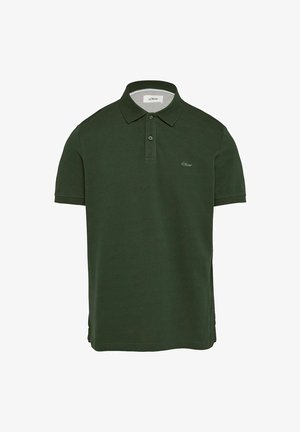 Grün polohemd aus baumwolle. Mit klassischem kragen, zwei-knopf blende und besticktem logo auf der brust. Kurzarm, gerader saum.