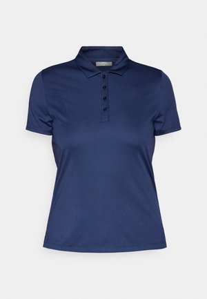 Camisa polo de color azul marino hecha de una tela suave y ligera. Presenta un cuello clásico y una tapeta con cuatro botones, mangas cortas y dobladillo recto.
