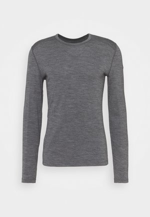 Graues Langarm-T-Shirt, runder Ausschnitt, strukturierter Stoff, reguläre Passform, keine sichtbaren Logos oder Muster, weiches Material, simples Design.