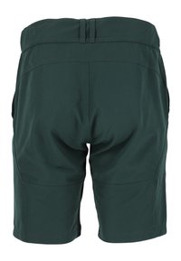 Mörkgröna shorts med en mjuk textur, utrustade med midjehöjd, två sidfickor och en enkel, funktionell design.