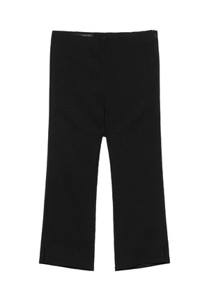 Pantaloni neri a vita media con gamba dritta, cerniera laterale e piccolo spacco all'orlo, realizzati in tessuto liscio.