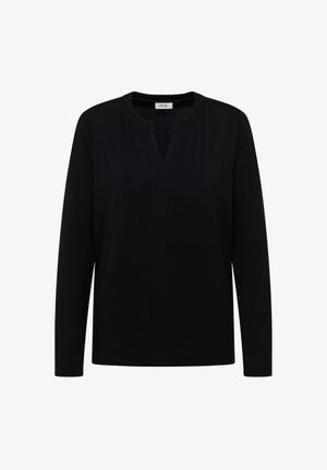 Svart långärmad topp med V-ringning, i ett slätt tyg och minimalistisk design. Diskret sömdetalj längst fram.