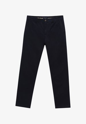 Navyblauwe katoen chinos met een slim fit, knoopsluiting en zijzakken. Duurzaam materiaal met een gladde textuur en een schoon ontwerp.