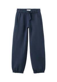 Marineblå sweatpants i blødt stof med elastisk talje og snøre, sidelommer og ribkanter for en tætsiddende pasform.