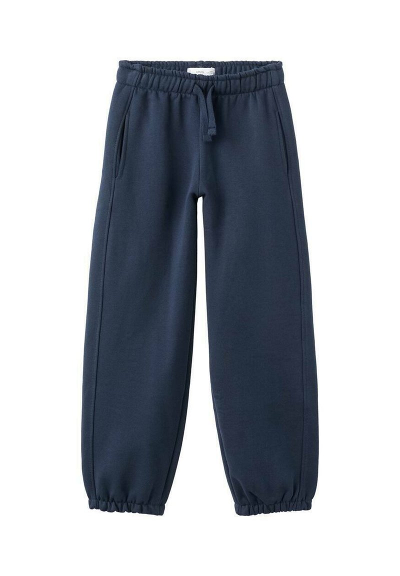 Marineblå sweatpants i blødt stof med elastisk talje og snøre, sidelommer og ribkanter for en tætsiddende pasform.