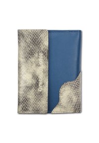 Stylish wallet featuring a textured silver exterior with a blue interior, showcasing unique cut-out details and a smooth finish.