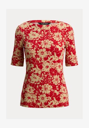 Lauren Ralph Lauren Petite, FLORAL STRETCH COTTON BOATNECK TEE - Tričko s potlačou - red/beige