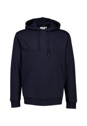 Navyblauwe hoodie van een katoenmix, met een kangoeroezak, verstelbare capuchon met trekkoord en ribgebreide manchetten en zoom.