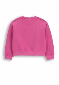 Różowa cropped bluza z długimi rękawami, elastycznymi mankietami i miękką fakturą. Prosty design bez dodatkowych wzorów czy akcentów.