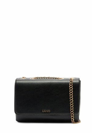 Schwarze, strukturierte Leder-Crossbody-Tasche mit goldener Kettenriemen und kleinem "LIU·JO"-Logo auf der Frontklappe.