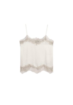 Leinen-Cami-Top in Off-White mit durchscheinender Spitzenverzierung mit gewelltem Rand, verstellbaren Spaghettiträgern und lockerer Passform.