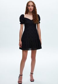 adL HEART COLLAR BALLOON SLEEVE VOILE MINI  - Vestido informal - black