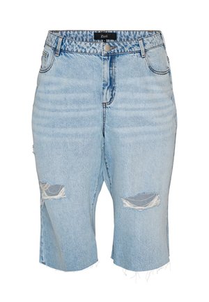 Zizzi, CROPPED JEANS MIT ABGENUTZTER OPTIK UND OFFENEN KANTEN - Denimshorts - blau
