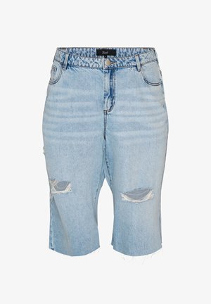 Zizzi, CROPPED JEANS MIT ABGENUTZTER OPTIK UND OFFENEN KANTEN - Denimshorts - blau