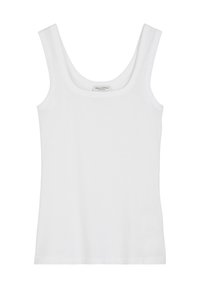 Witte katoenen tanktop met een ronde hals, mouwloos ontwerp en een getailleerde vorm. Heeft een gladde textuur en een eenvoudige stijl.