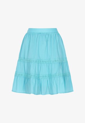 Hele sinise puuvillase seeliku, millel on kihiline disain ja pitsäärisega kaunistused vöökohal ja allääres. Mugavust pakkuv elastne vöökoht.