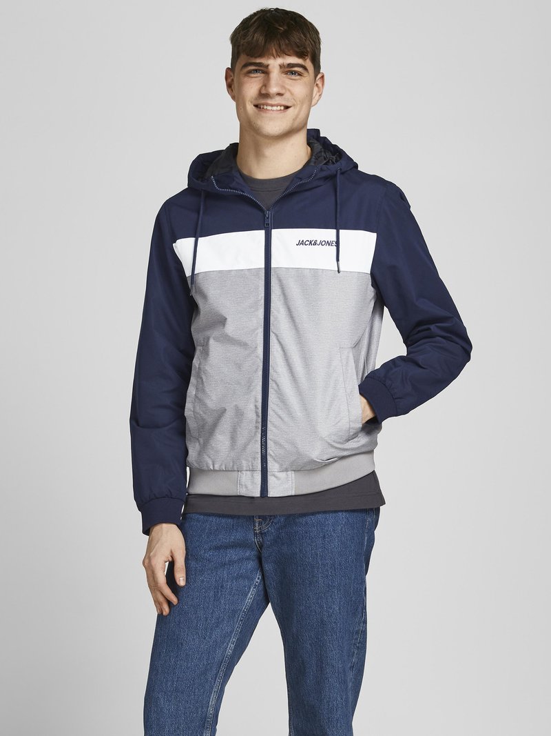 Jack & Jones - JJERUSH BLOCKING HOOD - Giacca leggera - navy blazer, Ingrandire