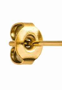 Goldfarbener Metallschnapper mit einem abgerundeten, blumenähnlichen Design und einem zylindrischen Stift. Glatte Oberfläche mit polierter Verarbeitung, die zwei gebogene Öffnungen aufweist.